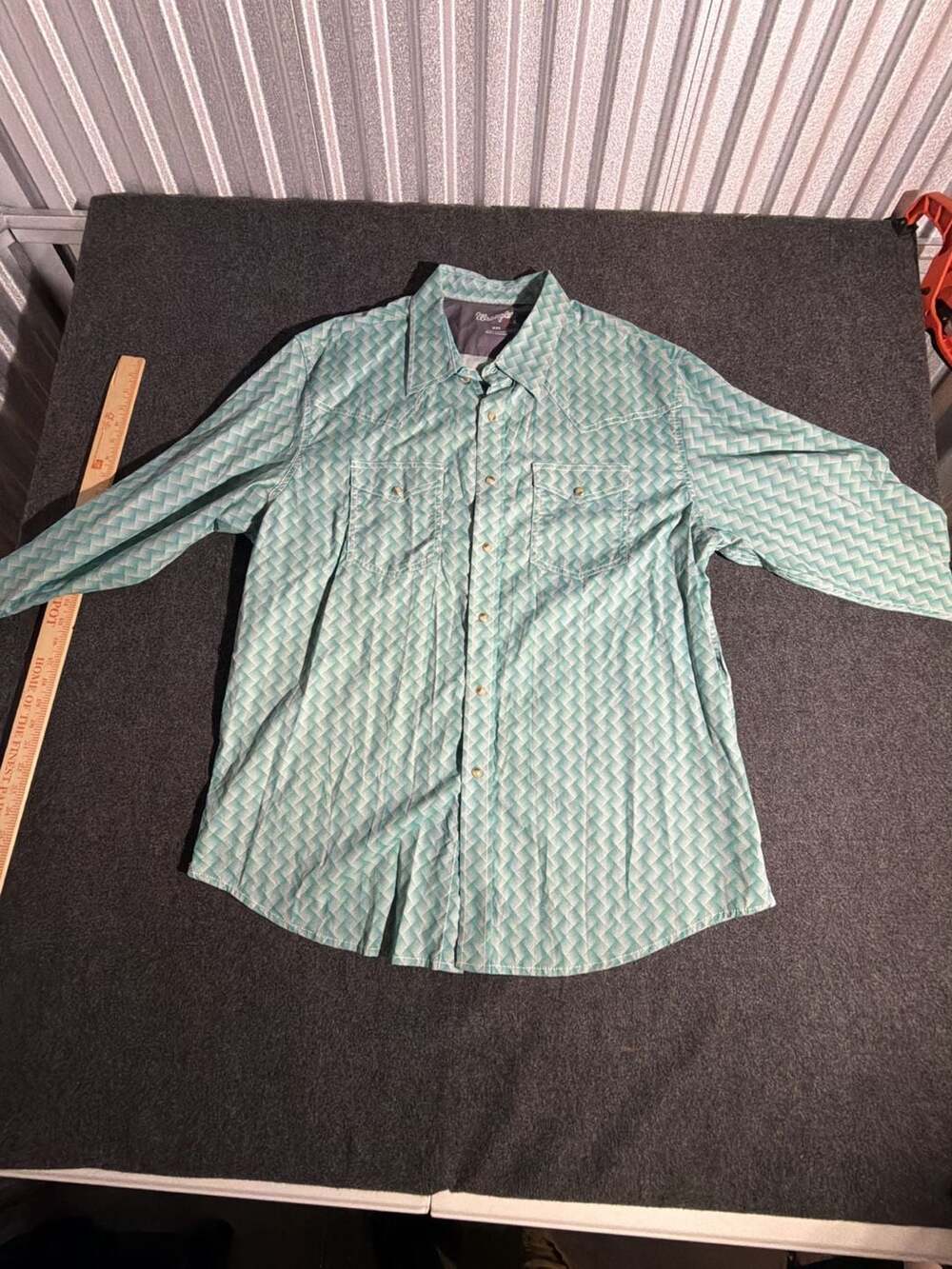 Wrangler 20X Competition Advanced Comfort Green Hatch Geo Print Western Snap Shi